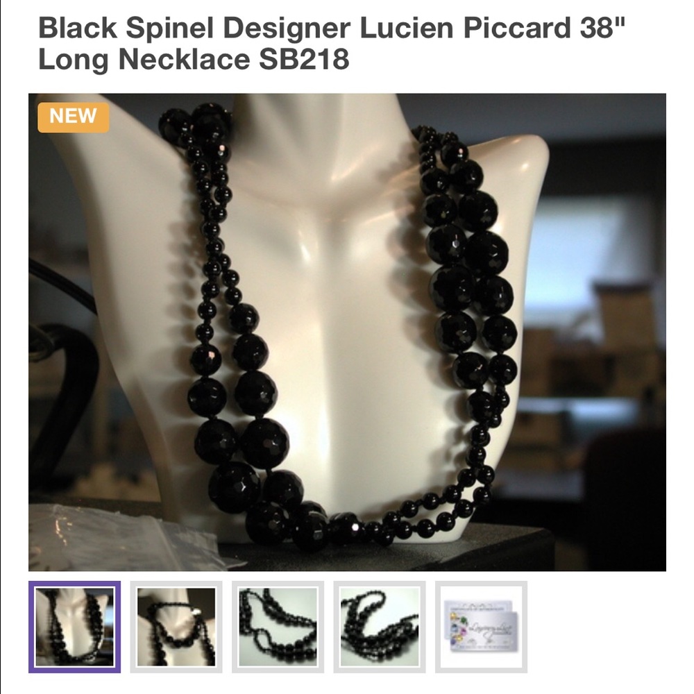 Black Spinel Designer Lucien Piccard 38" Necklace
